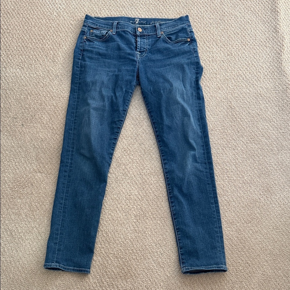 7 for all Mankind Women's Blue Skinny Boyfriend Jeans